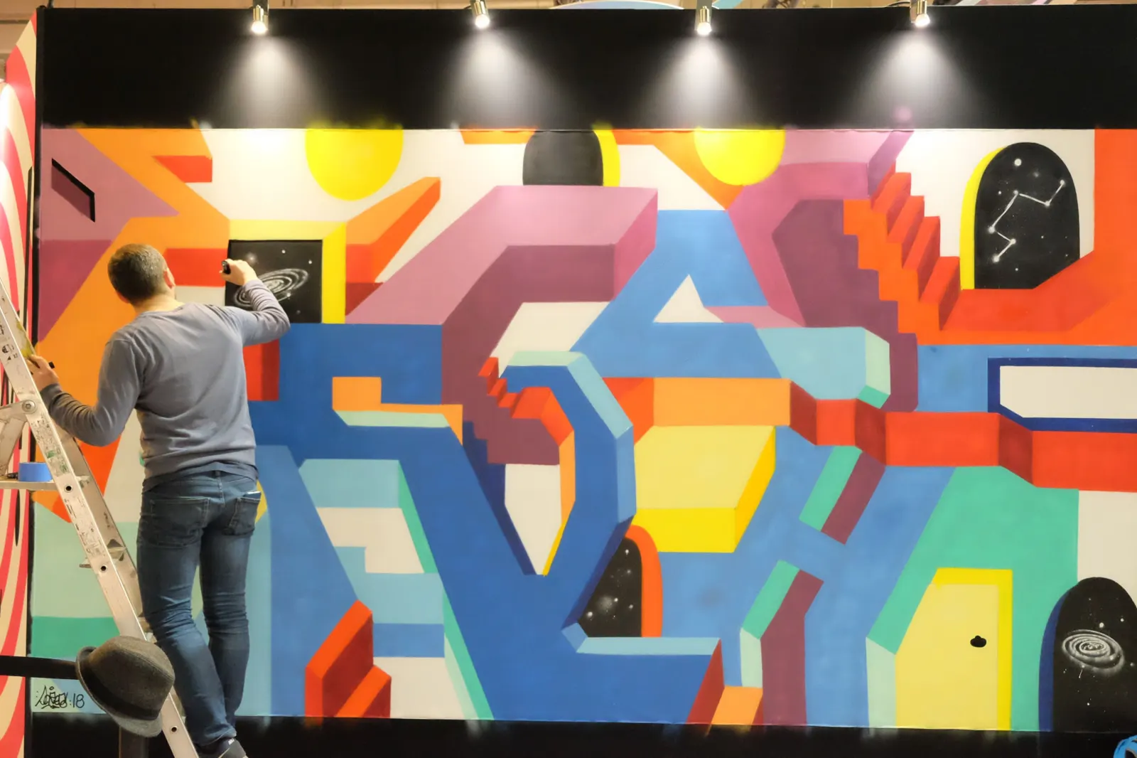 Artiste street art en action